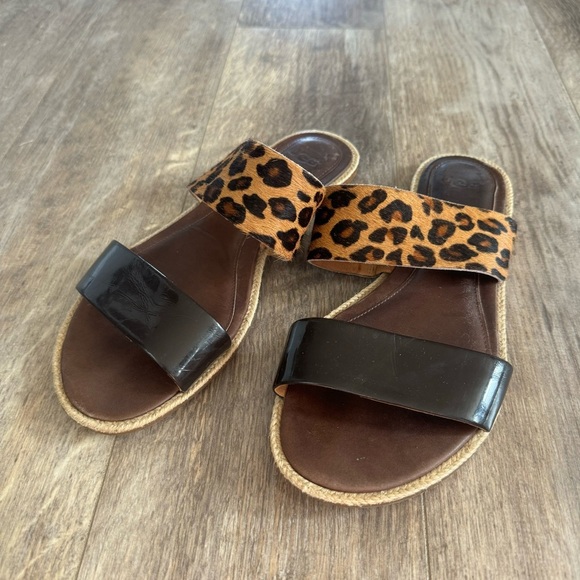 UGG Amalia Leopard Genuine Leather Two-Strap Slide Sandals - Picture 3 of 8